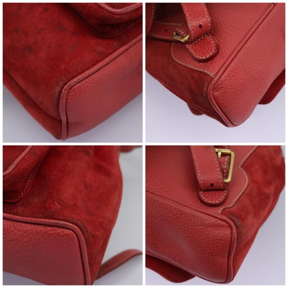 GUCCI Bamboo Backpack Suede Leather Red Gold - Picture 16 of 16